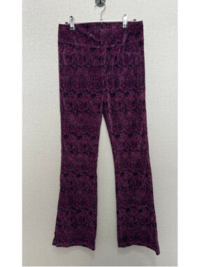 PAIGE x Morris & Co Deep Purple Velvet Floral Pattern Flare Pants